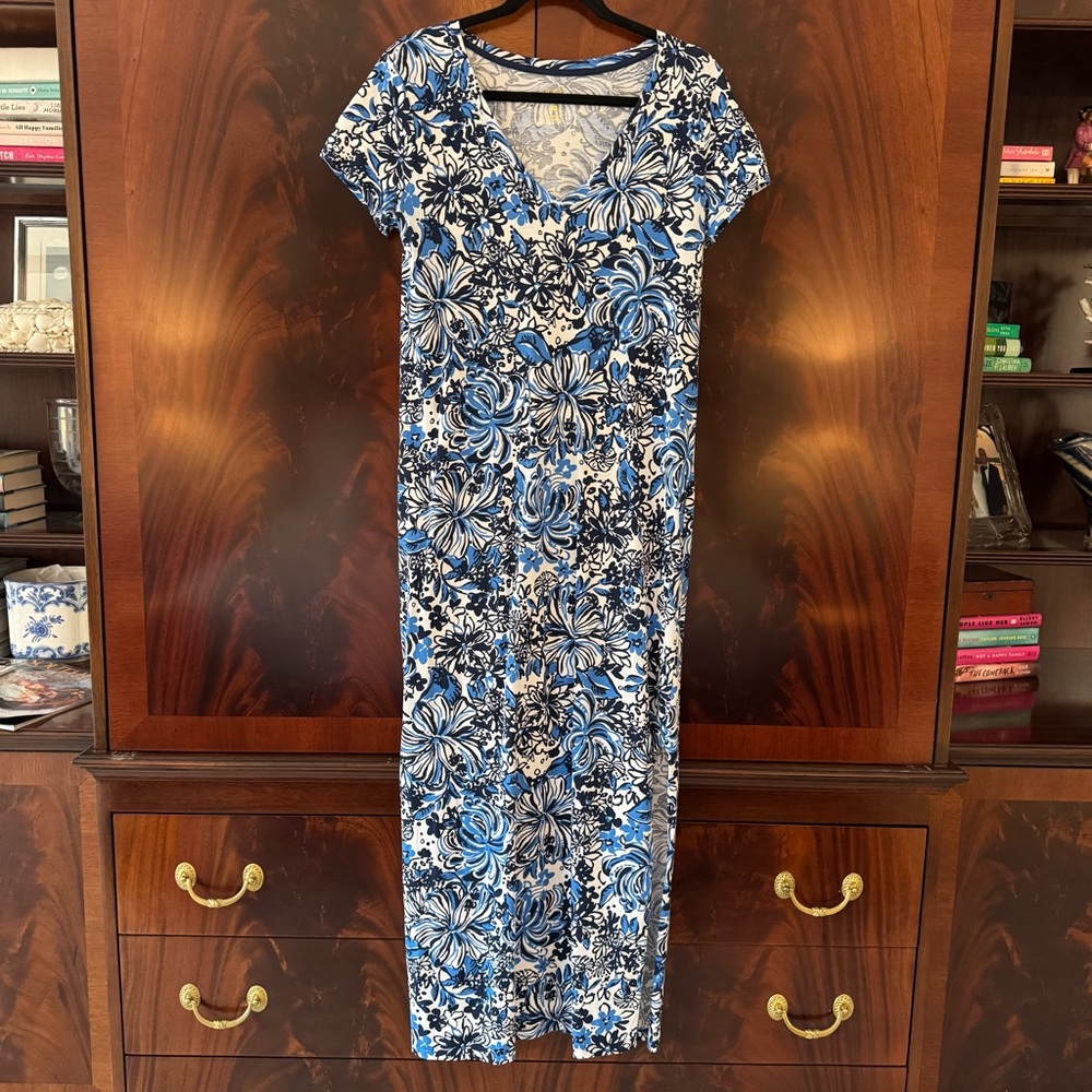 Lilly Pulitzer Etta Maxi Dress Low Tide Navy Pandarama Size M - Picture 7 of 11